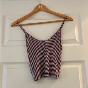 Striped V-Neck Camisole Top - Burgundy and White